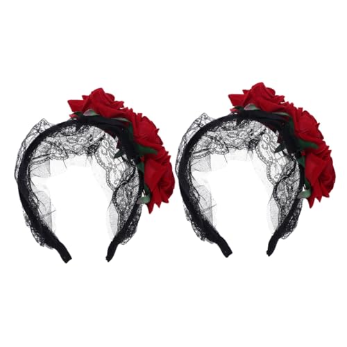 VALICLUD 2 Stück Teiliges Rosen-haarband aus Spitze Künstlicher Blumen-kopfschmuck für Damen Halloween-party-accessoire Blumiges Stirnband für Fotoshootings und Kostüme von VALICLUD