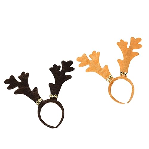 VALICLUD 2 Stück Weihnachtliches Geweih Haarreifen für Mädchen und Frauen Goldbraune Samt Stirnbänder mit Glocken Leichter Haarschmuck für Party und Festliche Anlässe von VALICLUD