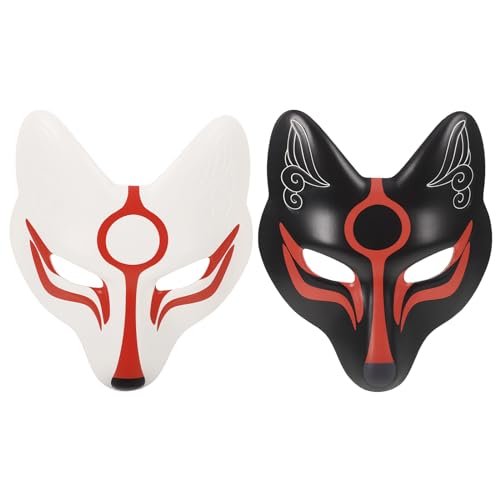 VALICLUD Maskerade Kostüm Maske 2 Stücke Halloween Fuchs Masken Japanische Kabuki Kitsune Katze Masken Tier Fuchs Cosplay Maskerade Ball Kostüm Masken Halloween Party Fuchs Cosplay Kostüm Zubehör von VALICLUD