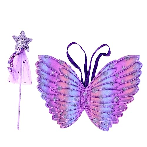 VALICLUD 2St Schmetterlingsflügel und Zauberstab Accessoires für Mädchen Outfit für Mädchen Mädchenkleidung Kostüme für Mädchen Cosplay Zauberstäbe Kinder Flügel fein Engelsflügel Violett von VALICLUD