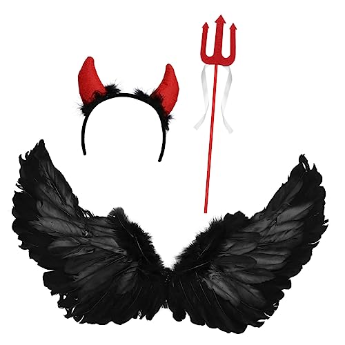 VALICLUD 3 Stück Halloween-Show-Flügel Boudoir-Requisiten Halloween Teufel Cosplay Requisiten teufelsflügel halloweenkostüme für erwachsene Halloween-Horn-Stirnband Teufel Kostüm Requisit von VALICLUD