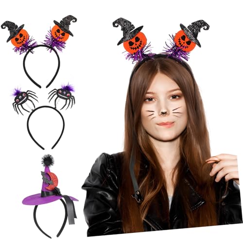 VALICLUD 3 Stück Halloween Stirnbänder Lustige Kopfaccessoires für Haarschmuck für Halloween Partys Beinhaltet Spinnen und Kürbisdesigns von VALICLUD