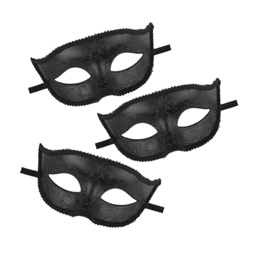 VALICLUD 3 Stück Teiliges Maskerade Party Masken aus Kunststoff Schwarze Venezianische Spitzenmaske für Erwachsene Halloween Karneval Cosplay Accessoire für Damen und Herren von VALICLUD