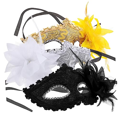 VALICLUD 3 Stück Teiliges Spitzen Masken mit Seitlichen Rosen Venezianische Masquerade Masken für Halloween Kostümparty Karneval und Maskenball Dekorative Gesichtsmasken in Gold Silber und von VALICLUD
