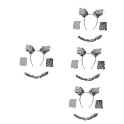 VALICLUD 4 Sätze Wolf Kostüm Ohren Werwolf Stirnbänder Tierhandschuhe UPS Wolfshandschuhe Tierschwanz -Requisiten Tier-Stirnband-Kostüm Tierstirnband Wolf-Cosplay-Requisiten Plüsch von VALICLUD