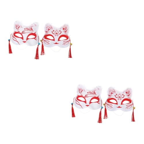 VALICLUD 4 Stück Fuchs Maske Festivalmasken Requisiten für Fotoautomaten Kleider Kinderkleidung Masken im japanischen Stil Partymaske verkleiden Feder Zubehör Katze mit halbem Gesicht rot von VALICLUD