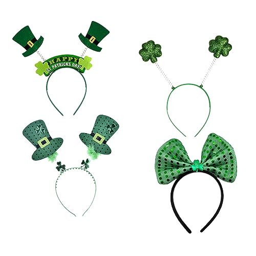 VALICLUD 4 Stück Teiliges Patrick's Day Haarreif Set Grün mit Glitzerkleeblatt Pailletten Hut Schleife und Schaumstoff Kleeblatt Festliches Kostümzubehör für Party und Karneval von VALICLUD