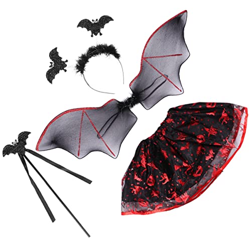 VALICLUD 4 Stücke Bat Hoop Kleid Flügel Leistung Mädchen Outfit Halloween Flügel Kostüme Babys Kleine Kostüm Rock Rot von VALICLUD