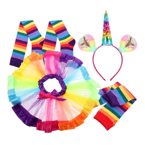 VALICLUD 4 Teiliges Regenbogen Tutu Kleidungsset Für ädchen Mit Tüllrock Handgelenk Handschuhen Bunten Socken Und Haarreif Perfekt Für Kostümpartys Und Feiern von VALICLUD