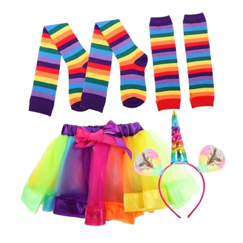 VALICLUD 4 Teiliges Regenbogen Tutu Kostü Für ädchen Mit Rock Rocklänge Handschuhen Socken Und Haarband Perfekt Für Partys Und Karneval von VALICLUD
