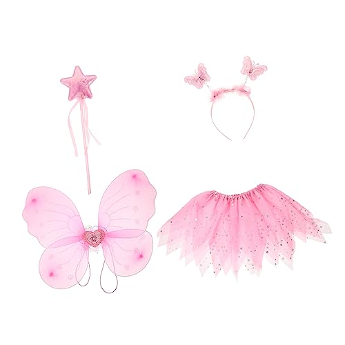 VALICLUD 4 Teiliges ädchen Kostümset Mit Schmetterlingsflügeln Tüllrock Zauberstab Und Haarreif Perfekt Für Cosplay Geburtstagsfeiern Und Karneval Feenkleid Für Kleine von VALICLUD