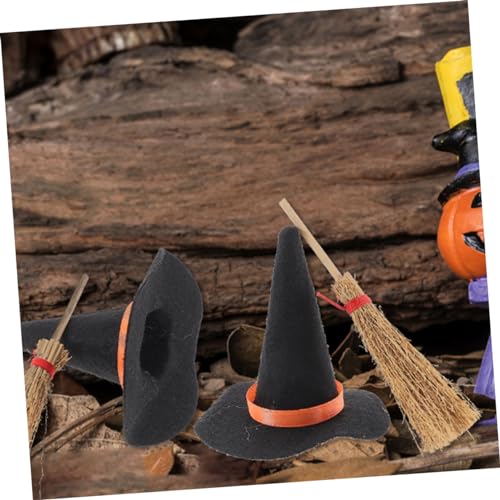 VALICLUD 8 Stück Teiliges Mini Hexenhüte und Besen aus Filz Realistische Halloween Dekoration für Puppenhaus Handgefertigte Miniatur Hexenhut mit Besen Schwarz und Rot von VALICLUD