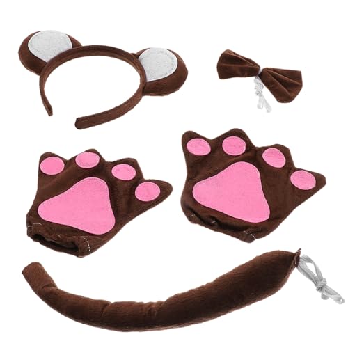 VALICLUD Affen Kostüm Set mit Stirnband Fliege und Handschuhen Hautfreundlich Angenehm für Cosplay Partys und Aufführungen Süßes Affen Design Komplettes Tier Accessoire Kit von VALICLUD