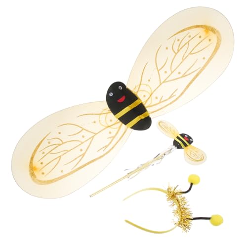 VALICLUD Bienenflügel Kostümset für Goldfarbene Flügel mit Zauberstab und Haarreif Hautfreundlich Robust für Mädchen Party Halloween Bühnenauftritte von VALICLUD