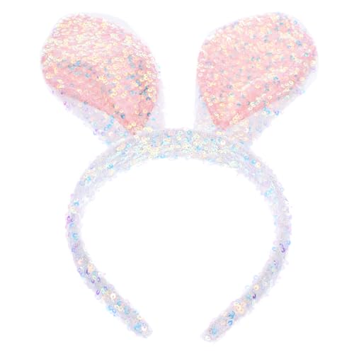 VALICLUD Bunny Ears Stirnband mit Glitzer für Cosplay und Partys Weißes Hasenohren Haaraccessoire für Geburtstagsfeiern Festivals und Kostümpartys von VALICLUD