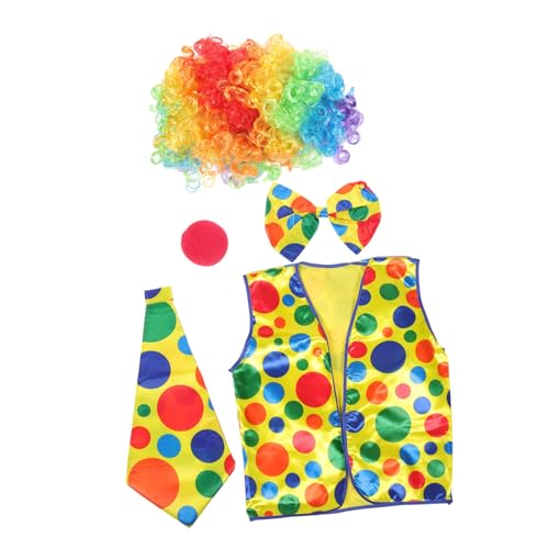 VALICLUD Deko Halloween Clown Kostü Set Für Erwachsene 5 Teiliges Cosplay Zubehör Mit Perücke Nase Fliege Und Weste Für Halloween Und Karneval Feiern Zirkus Geburtstag von VALICLUD