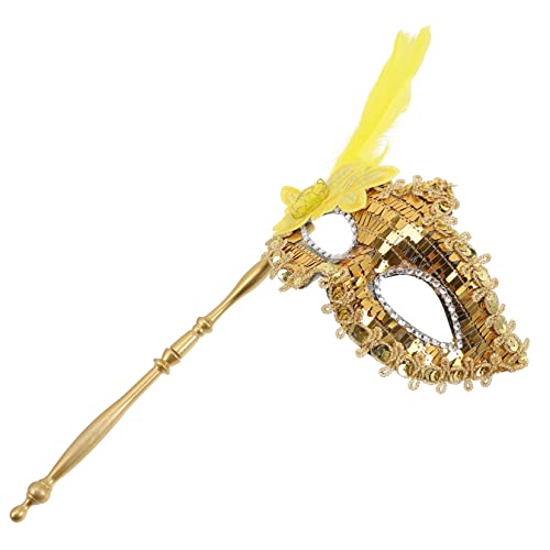 VALICLUD Cosplay-zubehör Tanzmann-masken Halbgesichtsmaskerademasken Karikatur Dekorative Masken Maskerade-maskenstift Maskerade-maske Auf Stick Funkeln Kostümmaske Mit Stock Golden Plastik von VALICLUD