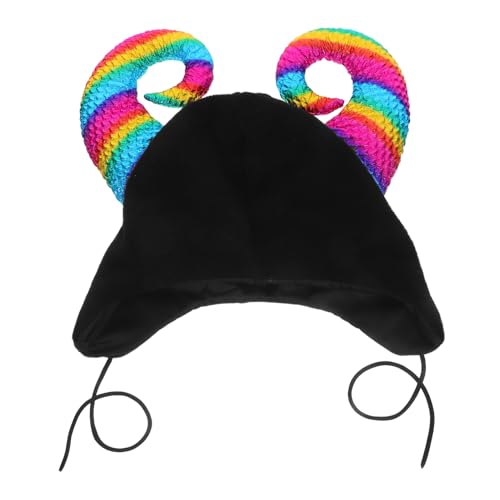 VALICLUD Cow Horn Beanie Mütze mit Hörnern Leichter Winterhut mit Kinnriemen für Halloween Cosplay Party Kostüm Zubehör und Fotospaß von VALICLUD