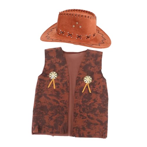 VALICLUD Cowboy Kostüm für Erwachsene Western Outfit mit Braunem Cowboyhut und Hemd Komfortabel Langlebig Stilvolles Design für Karneval Halloween Themenpartys Cowboy Zubehör Inklusive von VALICLUD