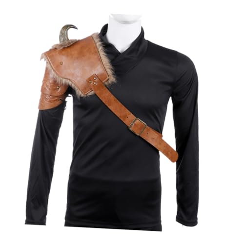 VALICLUD Einstellbare mittelalterliche Wikinger Schulterpanzer aus weichem PU Material Herren Cosplay Kostüm für LARP Halloween Fans und Wikinger Rollenspiele Einheitsgröße für Erwachsene von VALICLUD
