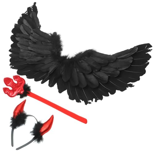 VALICLUD Halloween Teufelshörner Haarband Mit Flügeln Und Zauberstab Perfektes Kostümzubehör Für Cosplay Und Halloween-feiern Langlebig Und Tragbar von VALICLUD