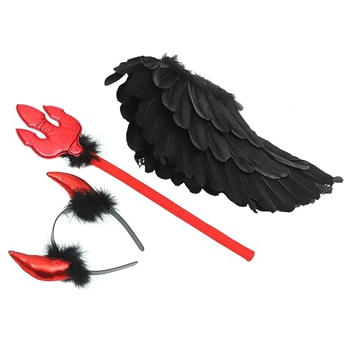 VALICLUD Engelsfederflügel halloween haarschmuck halloween kopfschmuck Halloween-Party-Requisite Teufelshörner Stirnband für Cosplay Teufelshörner-Stirnband für Frauen Ordner Plastik Black von VALICLUD