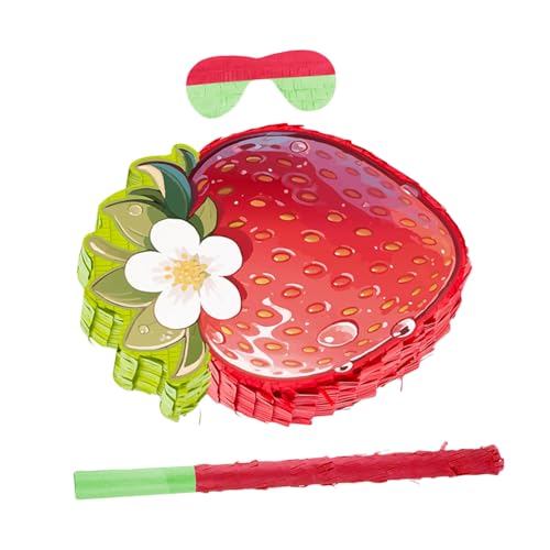 VALICLUD Erdbeer-piñata Partyspiel mit Stab Augenmaske Konfetti Robuste Pappkarton Erdbeer-dekoration für Geburtstagsfeier Cinco De Mayo Party und Sommerfrucht Motto von VALICLUD