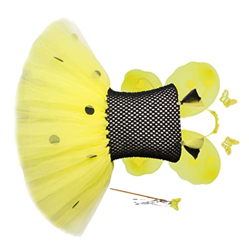 VALICLUD Festival Performance Kleid Mit Bienenmuster Flauschiger Mullrock Für Mädchen Bubble Skirt Für Jahre Schwarz Und Gelb Kleid Und Flügel von VALICLUD