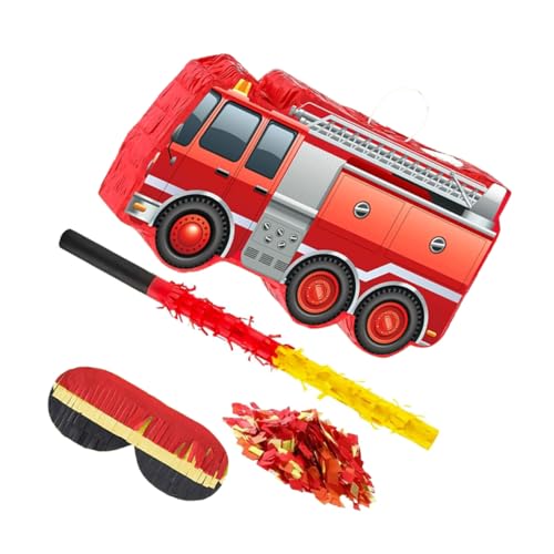 VALICLUD Feuerwehr Feuerwehrwagen Piñata mit Augenbinde Schläger und Konfetti Bunte Feuerwehrmann Motto Geburtstag Party Dekoration für Jungen Feier von VALICLUD