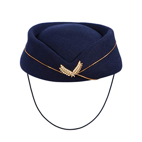 VALICLUD Frauen Luft Stewardess Hut Hostessen Pillbox Hut Flugbegleiter Hut Stewardess Mütze Kostüm Cosplay Zubehör Größe M (Marineblau) von VALICLUD