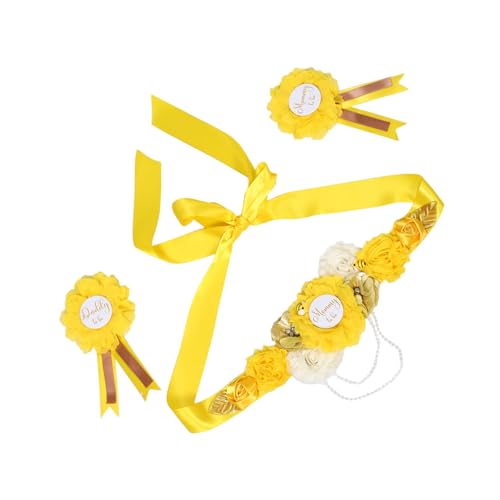 VALICLUD Gelbes Shower Set mit Verstellbarer Blumen-schärpe und Passender Corsage für Werdende Mütter Weiches Polyester Passend als Schwangerschafts-fotoaccessoire von VALICLUD