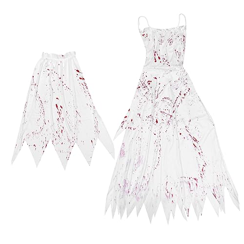 VALICLUD Ghost Brautshow Kleidung brautkleid halloween costume de halloween scary halloween costumes halloween kostün beängstigend Outfit Vampirkleid totes Brautkleid Baumwollmischung Weiß von VALICLUD
