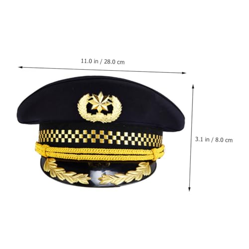 VALICLUD Goldfarbene Kapitänsmütze mit goldenem Ährenzeichen Schwarze Party Cosplay uniformmütze für Erwachsene Robuste Sicherheits Kostümkappe Kopfgröße Vielseitig für Partys und von VALICLUD