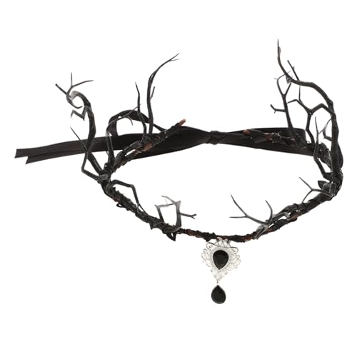 VALICLUD Gotischer Kopfschmuck Halloween Stirnband Krone Blume handgefertigt Halloween-Kranz Geweih Feenkleid Hörner Cosplay Halloween-Zweig Halloween-Kränze Haarreferenz Plastik Schwarz von VALICLUD