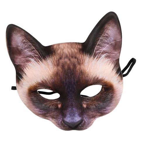 VALICLUD Halbgesichts Katzenmaske Braun Siamkatze EVA Stoff Unisex Cosplay Maske für Halloween Karneval Kostüm Fasching Maskenball von VALICLUD