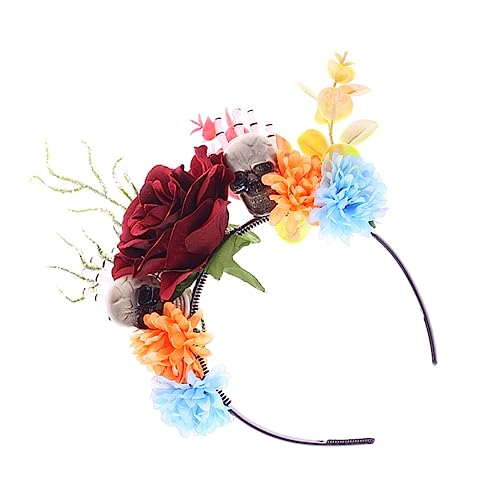 VALICLUD Halloween Blumen Haarreif mit Schädel Design Verstellbares Headpiece Komfortabel für Damen und Mädchen Auffälliges Cosplay Accessoire für Halloween und Maskenpartys von VALICLUD
