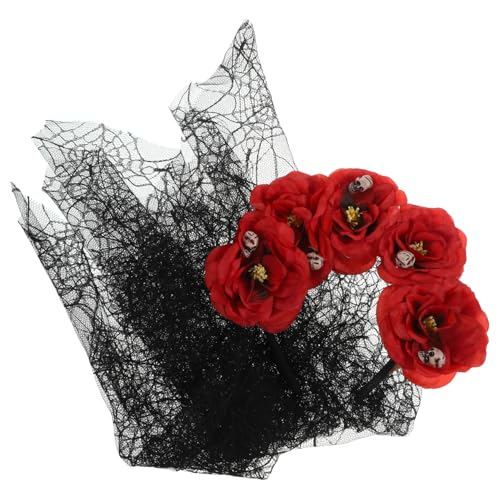 VALICLUD Halloween Gothic Haarreif mit Schleier und Künstlichen Blumen Design Leichtes Kopfstück für Damen und Teenager Geeignet für Karneval Cosplay Day Of The Dead und Halloween Partys von VALICLUD