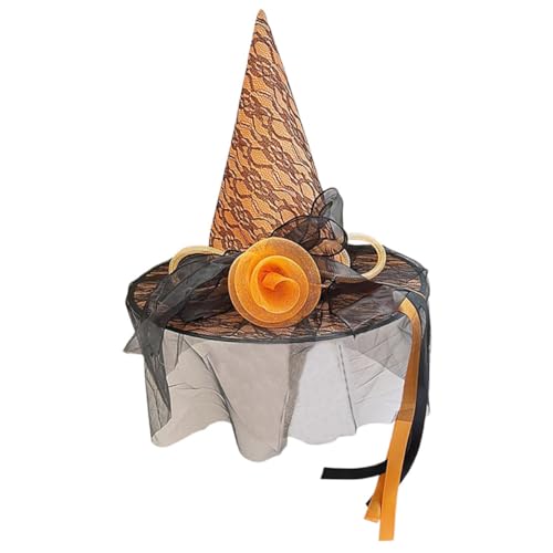 VALICLUD Halloween Hexenhut Damen Orange mit Mesh Blumen Leichter Halloween Kostüm Accessoire für Party Cosplay Rollenspiel und Festliche Anlässe von VALICLUD