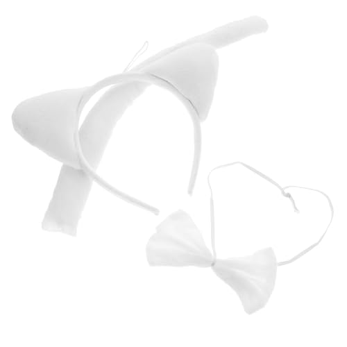 VALICLUD Halloween Katzenohren Haarreif Set Weiß Leichtes Cosplay Kostüm Zubehör mit Schleife und Katzenschwanz Party Deko für Karneval Fasching von VALICLUD