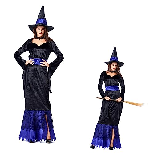 VALICLUD Halloween-Kleid Cosplay-Outfit Hexenkleid Frauen formelle Kleider schwarzes Kleid Abendkleider für Frauen formell kleidung Halloweenkostüm Erwachsener langer Rock die Fräulein von VALICLUD