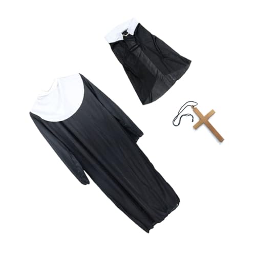 VALICLUD Halloween Kostüm Damen Nonnenkostüm Teiliges mit Großer Goldener Kreuzkette Klassisches Halloween Cosplay Kostüm und Einfach Anzuziehen VALICLUD Halloween Kostüm Damen Nonnenkostüm Teiliges mit Großer Goldener Kreuzkette Klassisches Halloween Cosplay Kostüm und Einfach Anzuziehen von VALICLUD