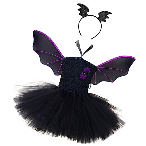 VALICLUD Halloween Mädchen Kostüm Mit Fledermaus Flügeln Kleid Und Haarreif Für Karneval Maskerade Und Halloween Feiern Geeignet von VALICLUD
