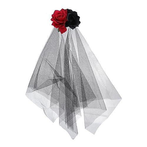 VALICLUD Halloween Schleier Haarclip mit Roten und Schwarzen Rosen Kostüm Zubehör für Cosplay und Halloween Partys Geeignet für Erwachsene von VALICLUD