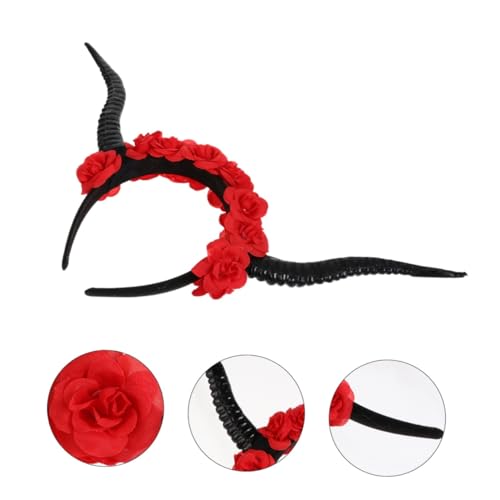 VALICLUD Halloween Stirnband mit Schwarzen Rosen und Kleinen Antilopenhörnern Leichtes Gothic Haarschmuck Accessoire für Party Cosplay und Fotoshootings Bequem Tragbar und Modisch von VALICLUD