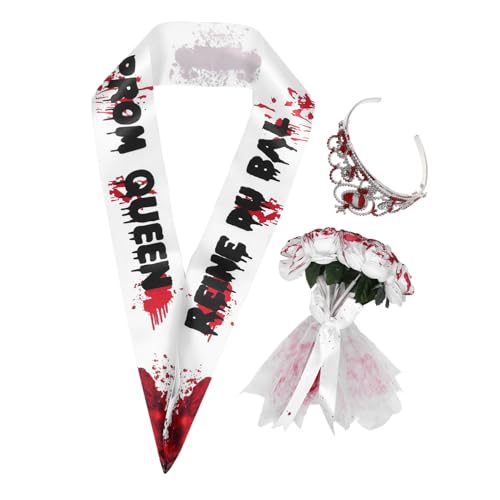 VALICLUD Halloween Zombie Prom Queen Kostümset mit Roter Schärpe Geisterbraut Tiara und Strauß Vielseitiges Zombie Braut Accessoires Set für Party Cosplay und Halloween Verkleidung VALICLUD Halloween Zombie Prom Queen Kostümset mit Roter Schärpe Geisterbraut Tiara und Strauß Vielseitiges Zombie Braut Accessoires Set für Party Cosplay und Halloween Verkleidung von VALICLUD