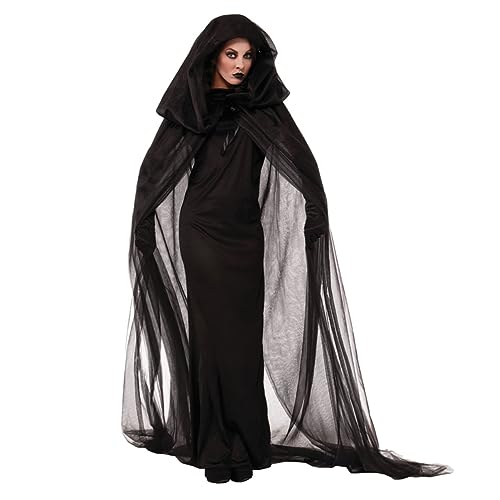 VALICLUD Hexenkostüm Für Frauen Dunkles Geisterkleid Sorceress Dress Für Halloween Cosplay Xxl Elegantes Schwarzes Netz Kleid Für Halloween Feiern von VALICLUD