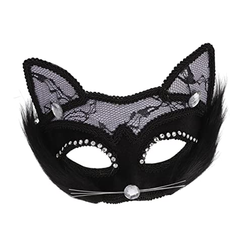 VALICLUD Katze Gesichtsmaske Katzenohren Masken Katze Für Frauen Halloween Maskerademasken Kostüm Abschlussball Augenmasken Maskerade-stick Paar Gesichtsmaske Tiermaskenspielzeug Pvc Black von VALICLUD