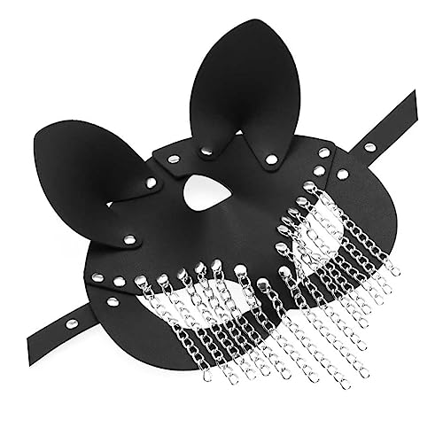 VALICLUD Kettenledermaske Maskenmaske Tierpunk Halloween Halloween Gesichtsmaske Halloween Masken Katzenmaskerade Kostüm Abschlussball Halloween Kostüm Karneval Party Pu Leder von VALICLUD