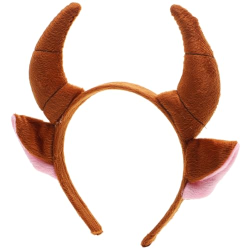 VALICLUD Kinder Stirnband mit Ochsenhorn-Form und Tierohren, Kaffeefarbenes Plüsch-Kostüm-Accessoire für Cosplay und Partys von VALICLUD