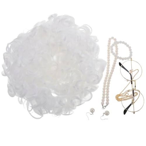 VALICLUD Kostümset für Alte Damen, 100. Schultag, Oma-cosplay-set mit Weißer Perücke Und Brille für Erwachsene, Halloween-partys Und Themenveranstaltungen von VALICLUD